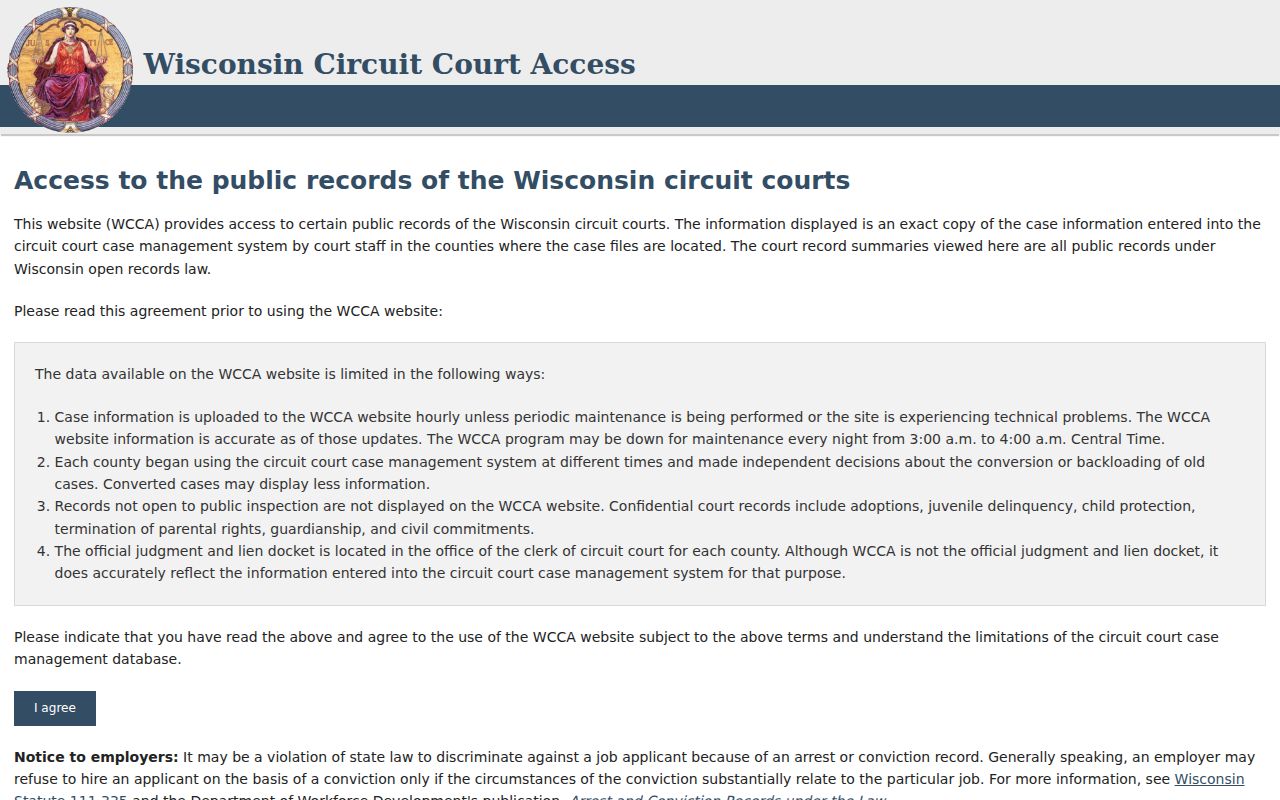 Bayfield County court docket search entry in WCCA